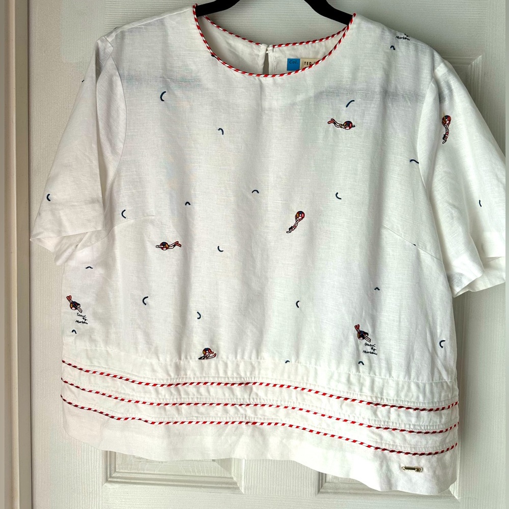 Ted Baker  Lifesaver Swimmer Striped Embroidered Keyhole Scoopneck size UK4